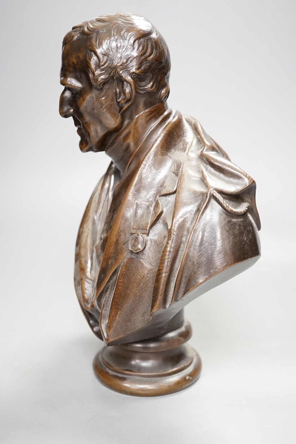 A small bronze bust of Wellington, by Matthew Noble (1817-1876), inscribed verso 'Noble 1852' - 27cm tall
